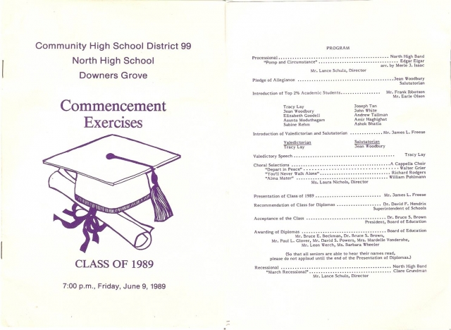 DGN 1989 Commencement Exercises Program - cover page and page 1